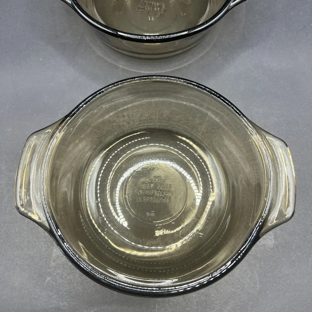 Pair of Vintage Smoked Glass Casserole Dishes 12oz Serving Bowls USA 1072